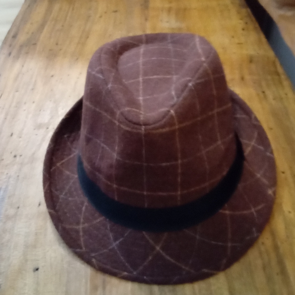San Diego Hat Co. Brown Checkered Fedora Hat Men's Size S/M